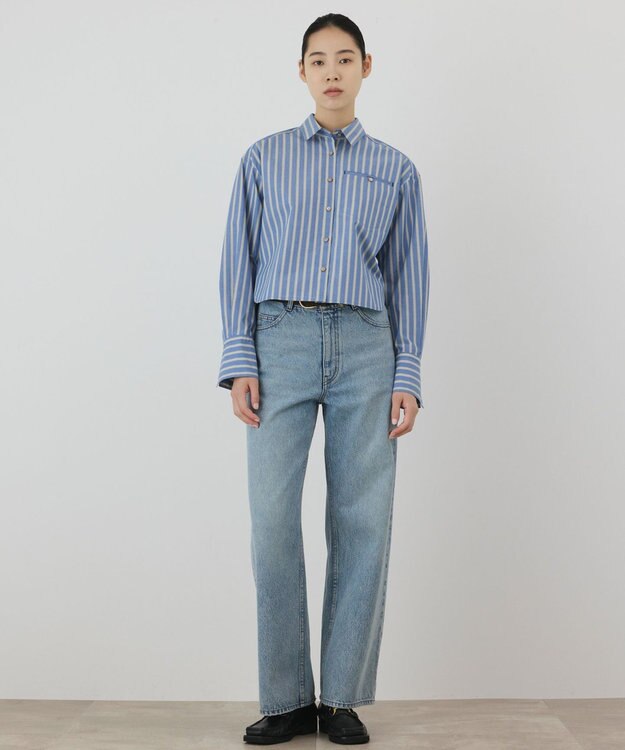 GRACE CONTINENTAL ストライプショートシャツ ブルー