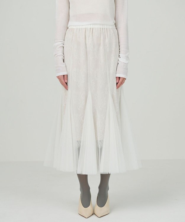 GRACE CONTINENTAL レースレイヤードチュールスカート ホワイト