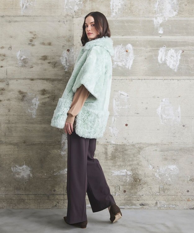 GRACE CONTINENTAL ムートンポンチョコート ライトグリーン