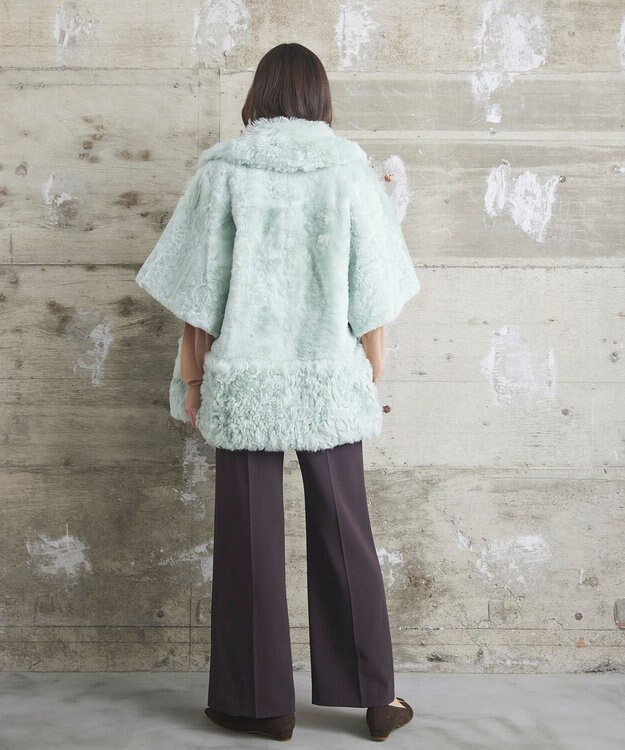 GRACE CONTINENTAL ムートンポンチョコート ライトグリーン