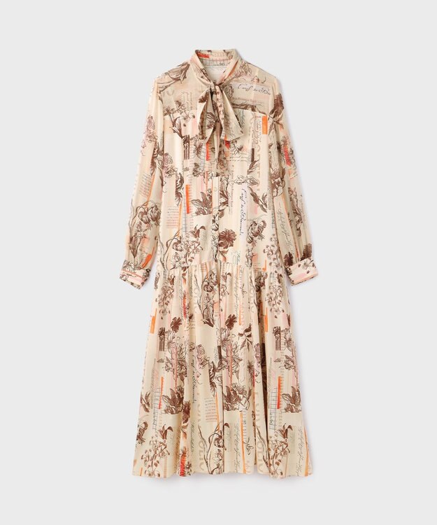 GRACE CONTINENTAL ロゴフラワ－プリントボウタイワンピース オレンジ