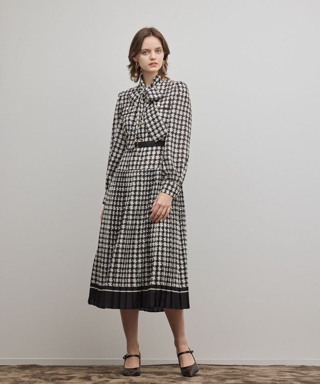 GRACE CONTINENTAL バイカラーチェックプリントワンピース ブラック