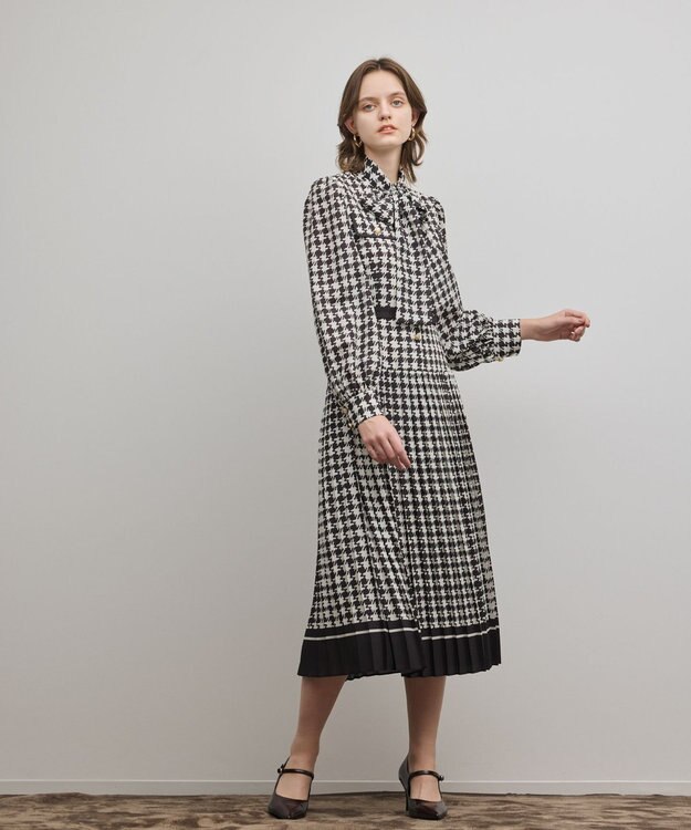 GRACE CONTINENTAL バイカラーチェックプリントワンピース ブラック