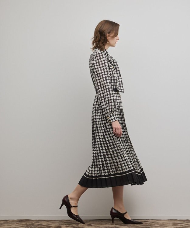 GRACE CONTINENTAL バイカラーチェックプリントワンピース ブラック