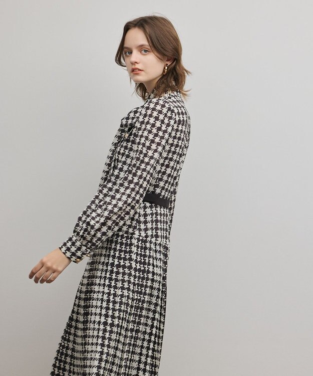 GRACE CONTINENTAL バイカラーチェックプリントワンピース ブラック