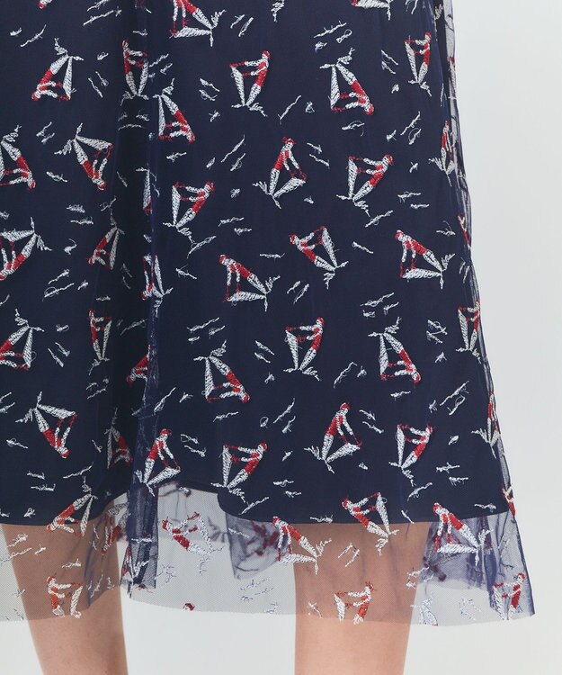 GRACE CONTINENTAL マリンembフレアスカート ネイビー