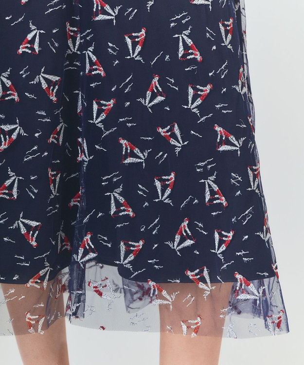 GRACE CONTINENTAL マリンembフレアスカート ネイビー