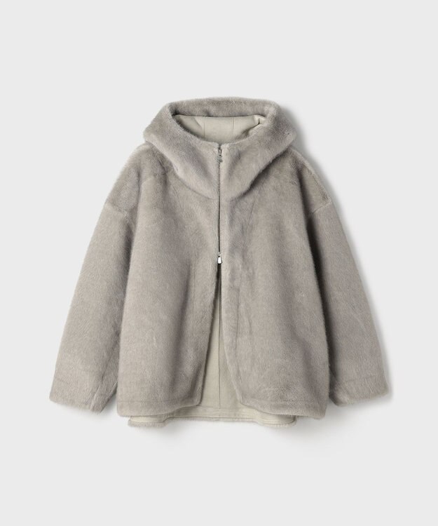 GRACE CONTINENTAL フェイクミンクフードジャケット ライトグレー