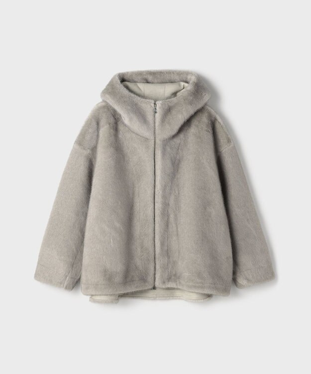 GRACE CONTINENTAL フェイクミンクフードジャケット ライトグレー