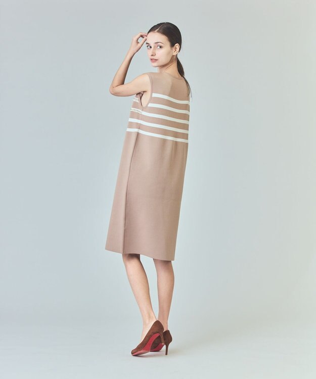 GRACE CONTINENTAL ボーダーパールワンピース キャメル