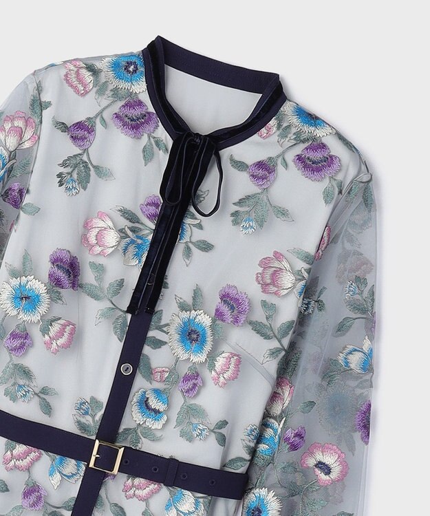 GRACE CONTINENTAL マルチ刺繍フレアワンピース グレー