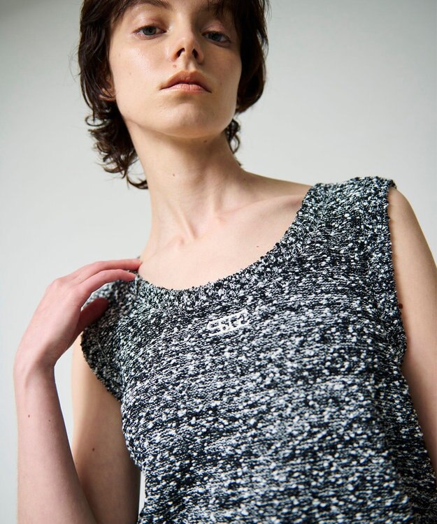 GRACE CONTINENTAL ネップツイードニットノースリーブ ブラック