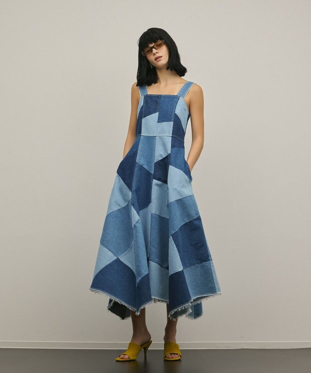 GRACE CONTINENTAL パッチワークデニムワンピース マルチ