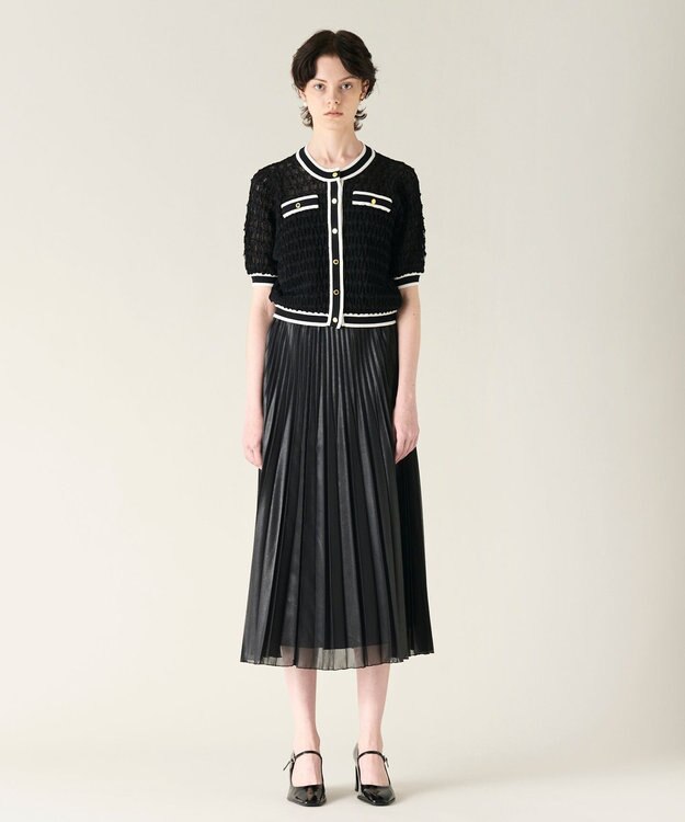 GRACE CONTINENTAL バイカラーシアーニットカーディガン ブラック