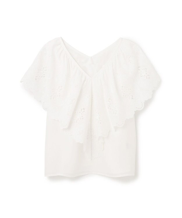 GRACE CONTINENTAL 刺繍ラッフルカラーノースリーブ トップ ホワイト