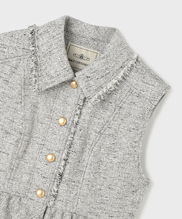 GRACE CONTINENTAL ツイードフリンジジレ グレー