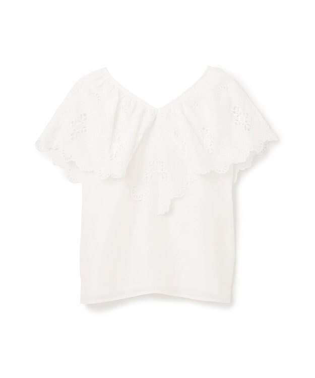 GRACE CONTINENTAL 刺繍ラッフルカラーノースリーブ トップ ホワイト