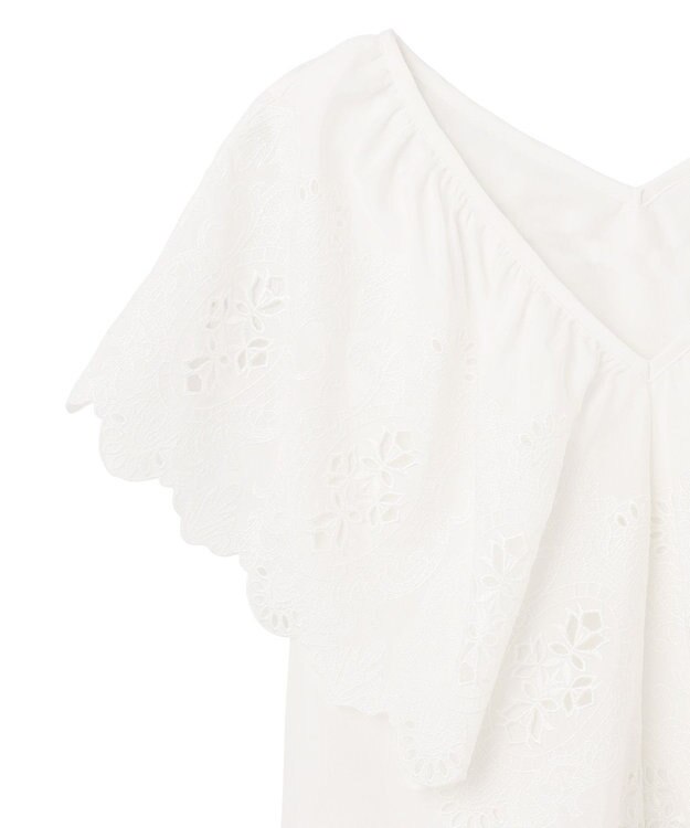 GRACE CONTINENTAL 刺繍ラッフルカラーノースリーブ トップ ホワイト