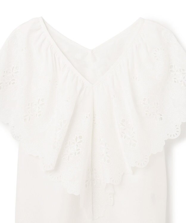 GRACE CONTINENTAL 刺繍ラッフルカラーノースリーブ トップ ホワイト