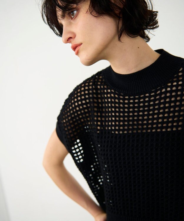 GRACE CONTINENTAL メッシュルーズニットトップ ブラック