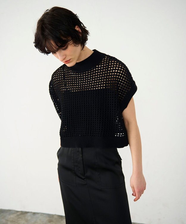 GRACE CONTINENTAL メッシュルーズニットトップ ブラック