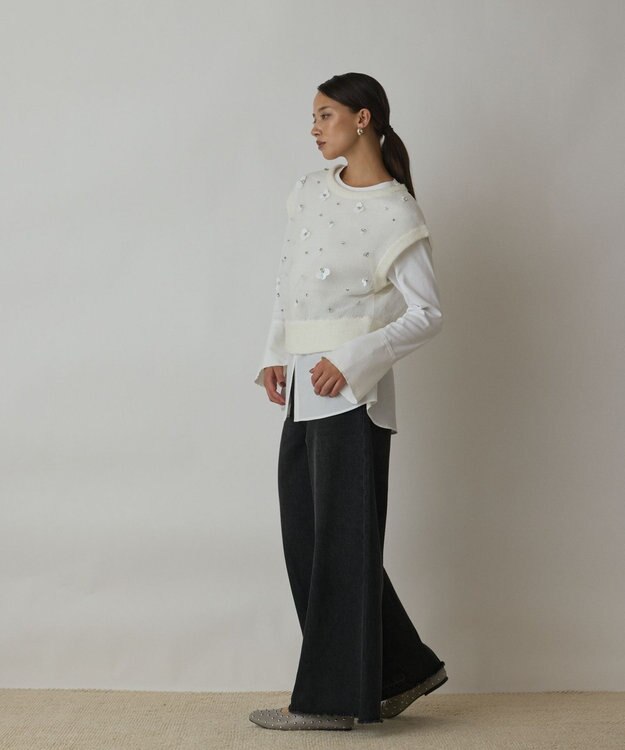 GRACE CONTINENTAL チュール刺繍ニットトップ ホワイト