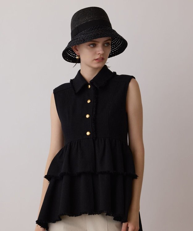 GRACE CONTINENTAL ツイードフリンジジレ ブラック