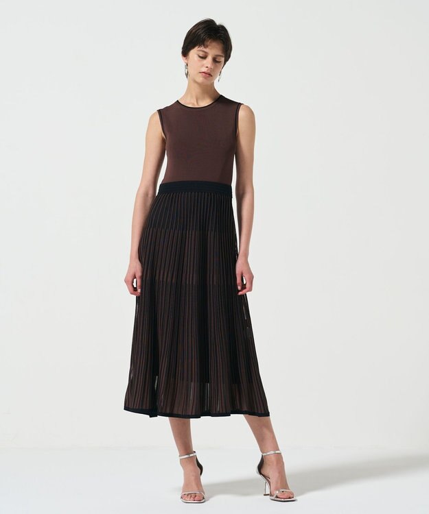 GRACE CONTINENTAL バイカラーシアーニットワンピース ブラウン