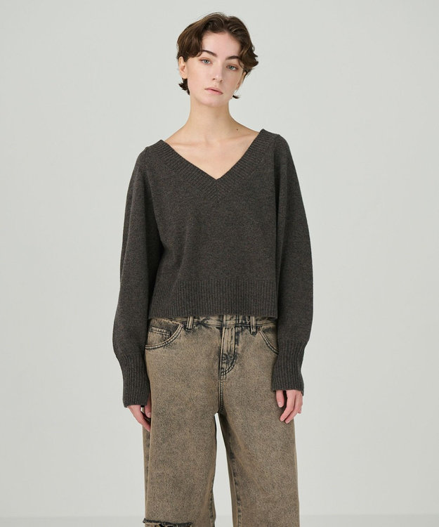 GRACE CONTINENTAL Ｖネックラムニットトップ ブラウン