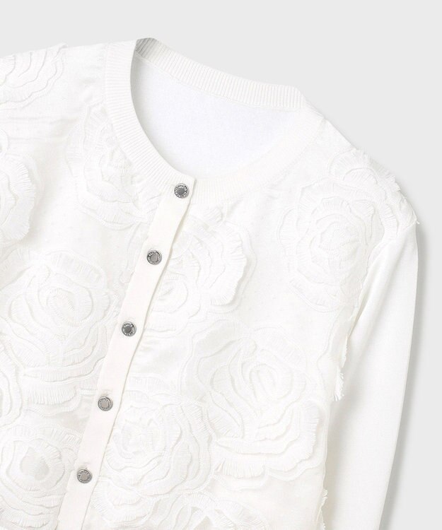 GRACE CONTINENTAL ローズ刺繍ニットカーディガン ホワイト