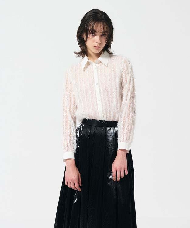 GRACE CONTINENTAL フリンジレースタイ付ブラウス ホワイト