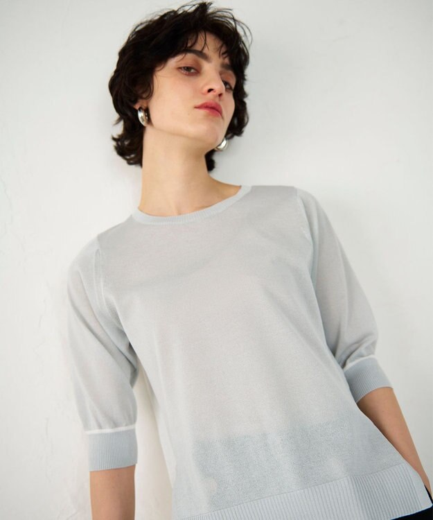 GRACE CONTINENTAL バイカラークルーニットトップ グレー