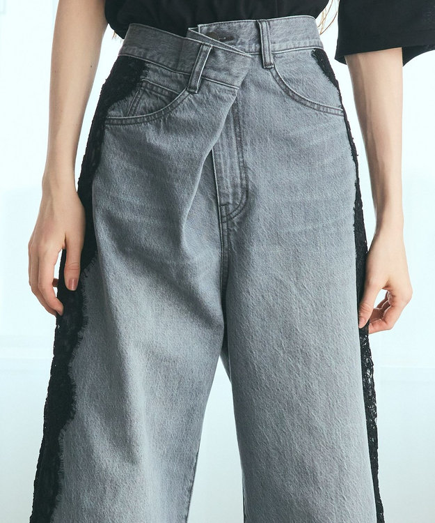 GRACE CONTINENTAL サイドレースデニムパンツ ブラック