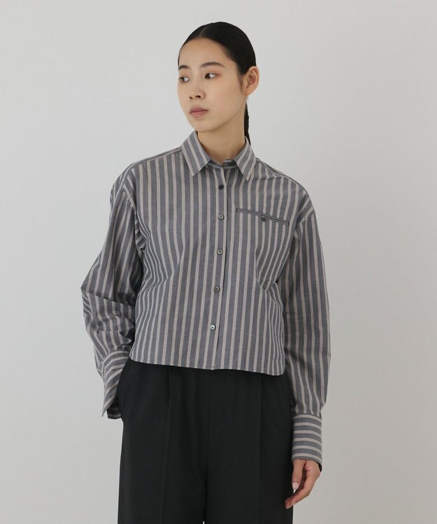 GRACE CONTINENTAL ストライプショートシャツ ブラック