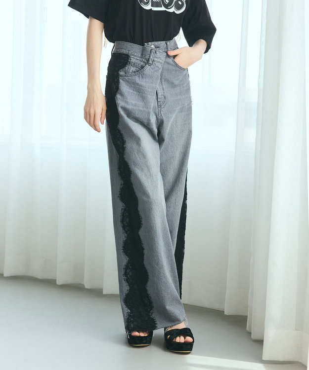 GRACE CONTINENTAL サイドレースデニムパンツ ブラック