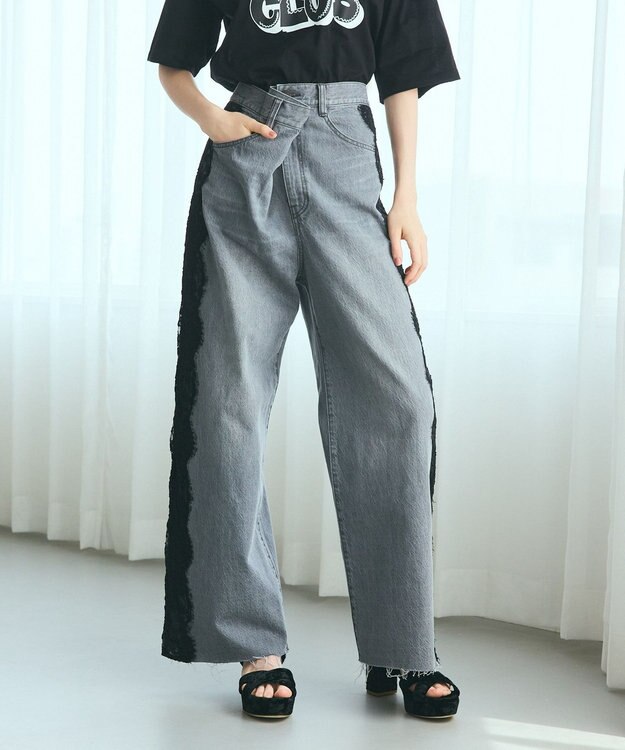 GRACE CONTINENTAL サイドレースデニムパンツ ブラック