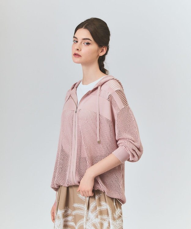 GRACE CONTINENTAL ボーダーメッシュフーディ ピンク