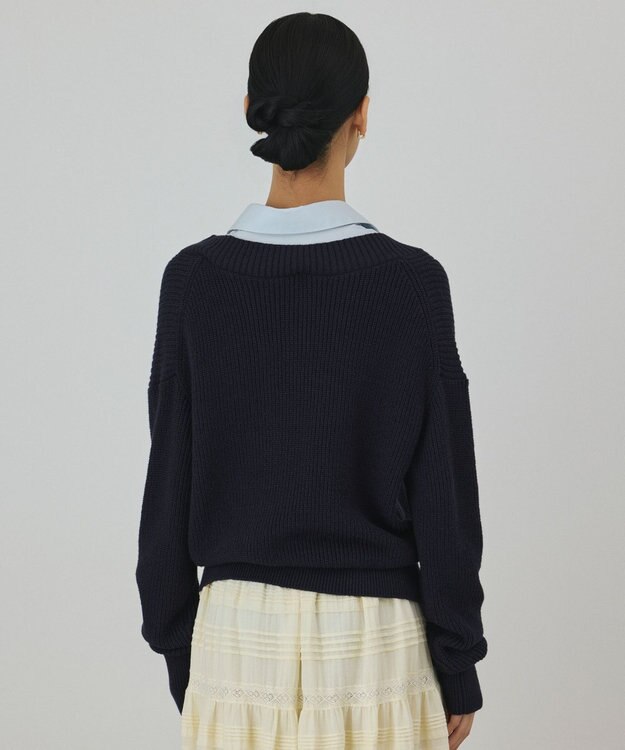 GRACE CONTINENTAL シャツカラーニットトップ ネイビー