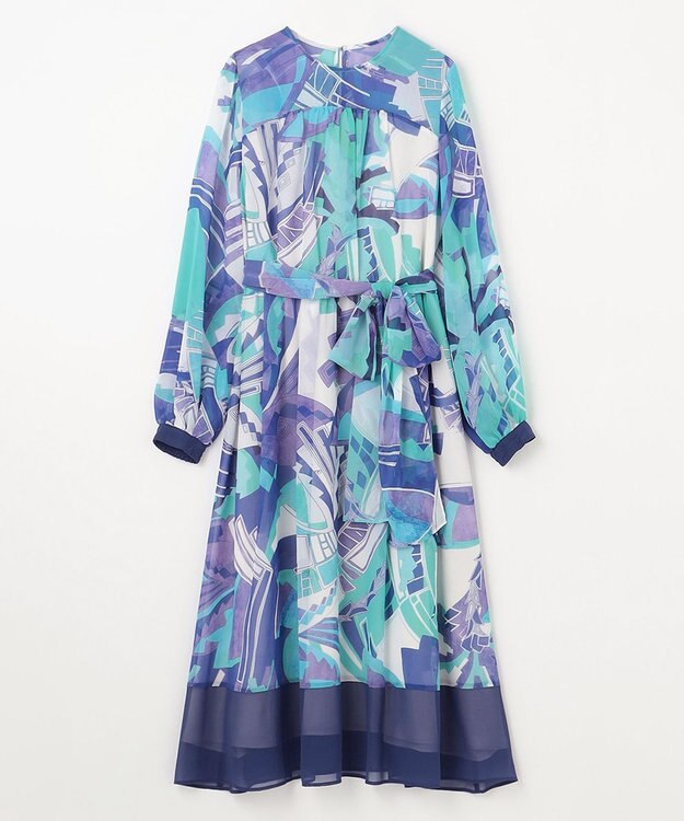 GRACE CONTINENTAL アールデコリゾートプリントワンピース ブルー