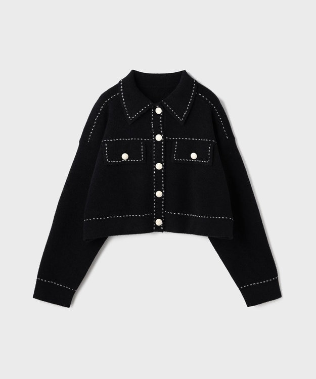GRACE CONTINENTAL ステッチニットジャケット ブラック
