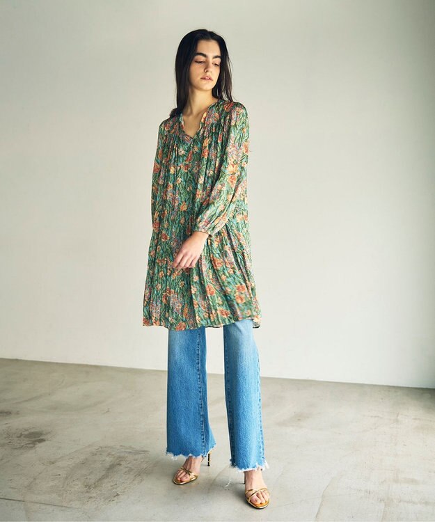 GRACE CONTINENTAL フラワープリントティアードミニワンピース オレンジ