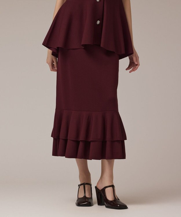 GRACE CONTINENTAL ティアードニットスカート ボルドー