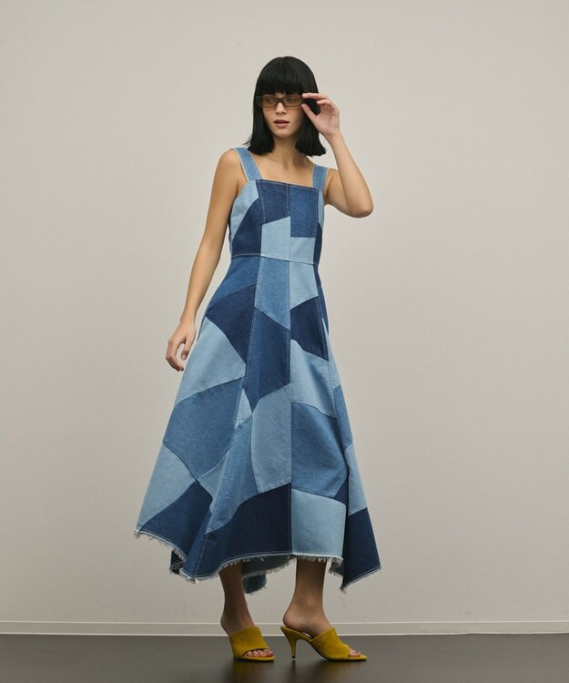 GRACE CONTINENTAL パッチワークデニムワンピース マルチ