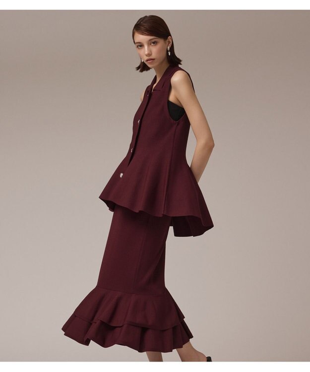 GRACE CONTINENTAL ティアードニットスカート ボルドー