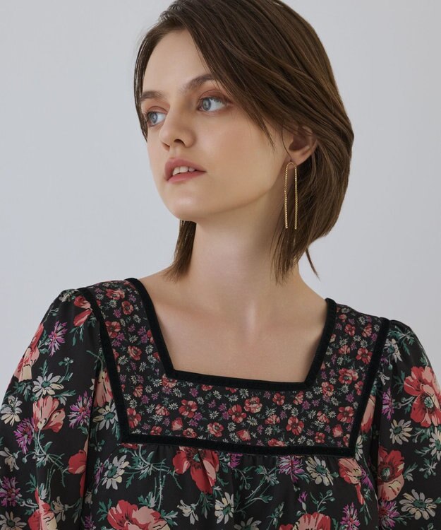 GRACE CONTINENTAL ボタニカルティアードワンピース ブラック