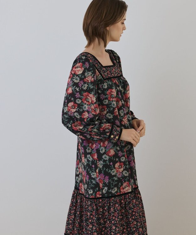 GRACE CONTINENTAL ボタニカルティアードワンピース ブラック