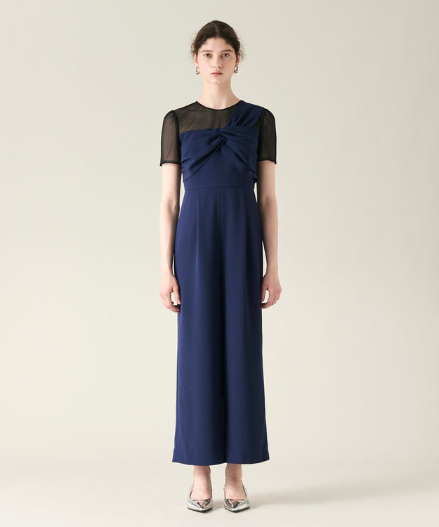 GRACE CONTINENTAL ドレープリボンサロペット ネイビー