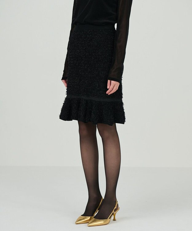GRACE CONTINENTAL ツイードフレアニットスカート ブラック