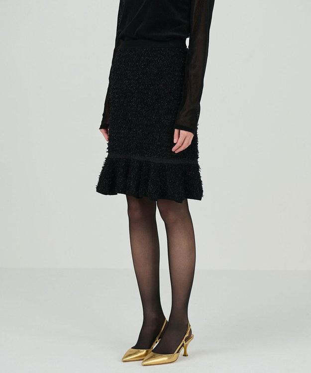 GRACE CONTINENTAL ツイードフレアニットスカート ブラック