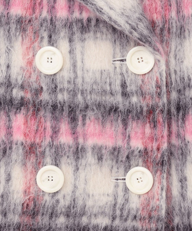 GRACE CONTINENTAL シャギーチェックピーコート ピンク